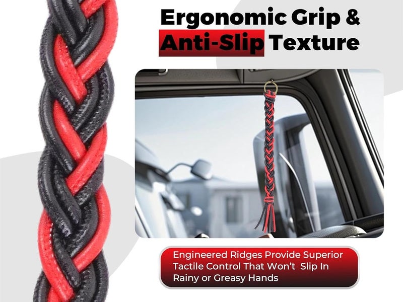 OKQX 12 Inch Red and Black Braided Air Horn Pull Cord Replacement - Heavy Duty Synthetic Leather Lanyard for Semi Truck, Tractor & Big Rig Accessories - Image 4